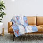 Red Lobsters On Hand-Painted Bright Blue Stripes Throw Blanket Gallery Image 1