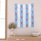 Red Lobsters On Hand-Painted Bright Blue Stripes Wall Tapestry Gallery Image 2