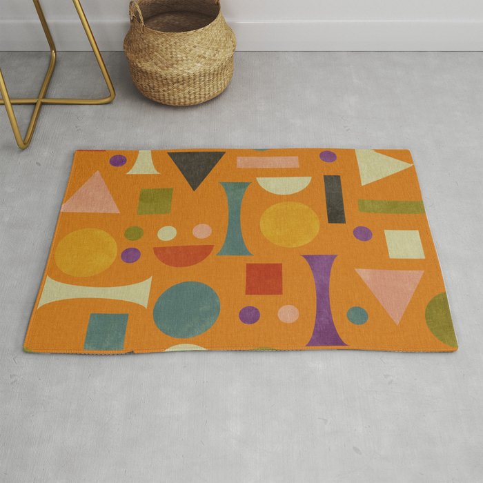 Retro Bauhaus geometric shapes on orange Rug Gallery Image 1