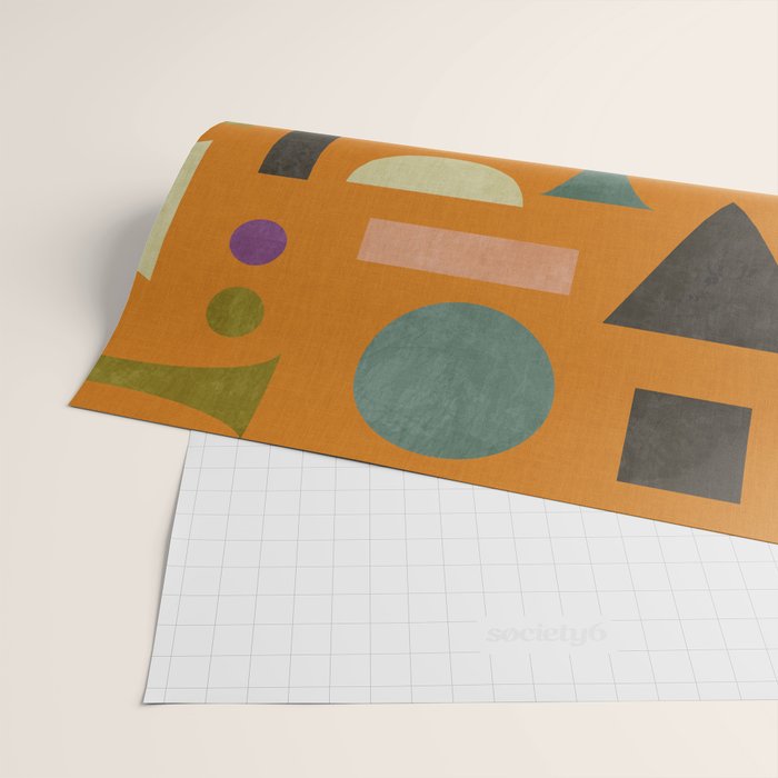 Retro Bauhaus geometric shapes on orange Wrapping Paper Gallery Image 2