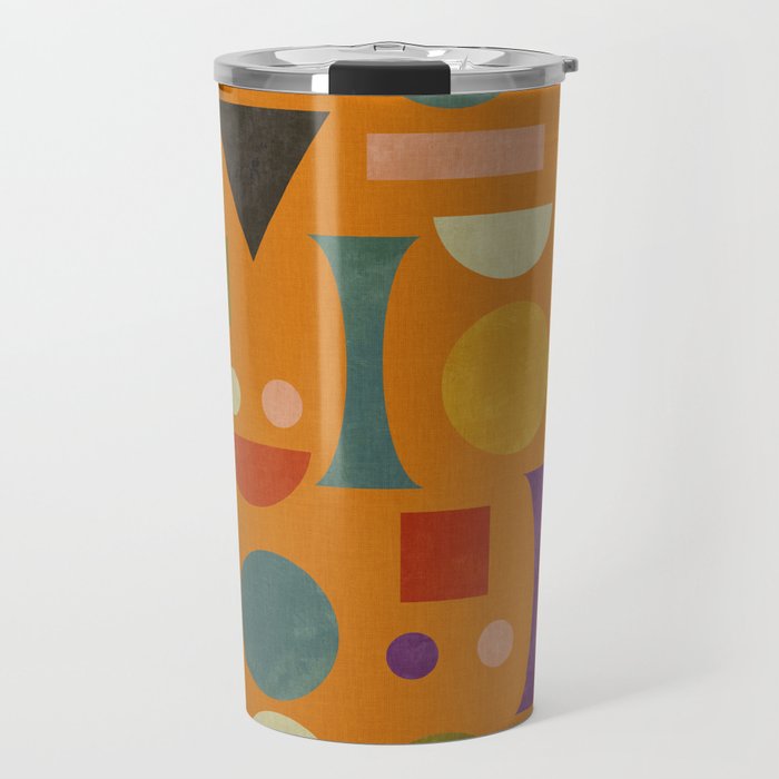 Retro Bauhaus geometric shapes on orange Travel Mug Gallery Image 1