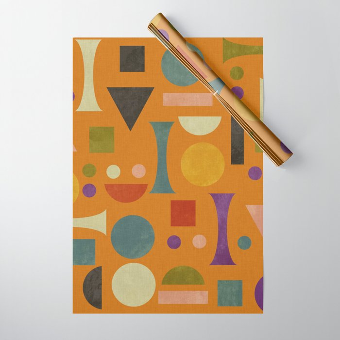 Retro Bauhaus geometric shapes on orange Wrapping Paper Gallery Image 1
