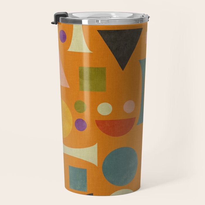 Retro Bauhaus geometric shapes on orange Travel Mug Gallery Image 3