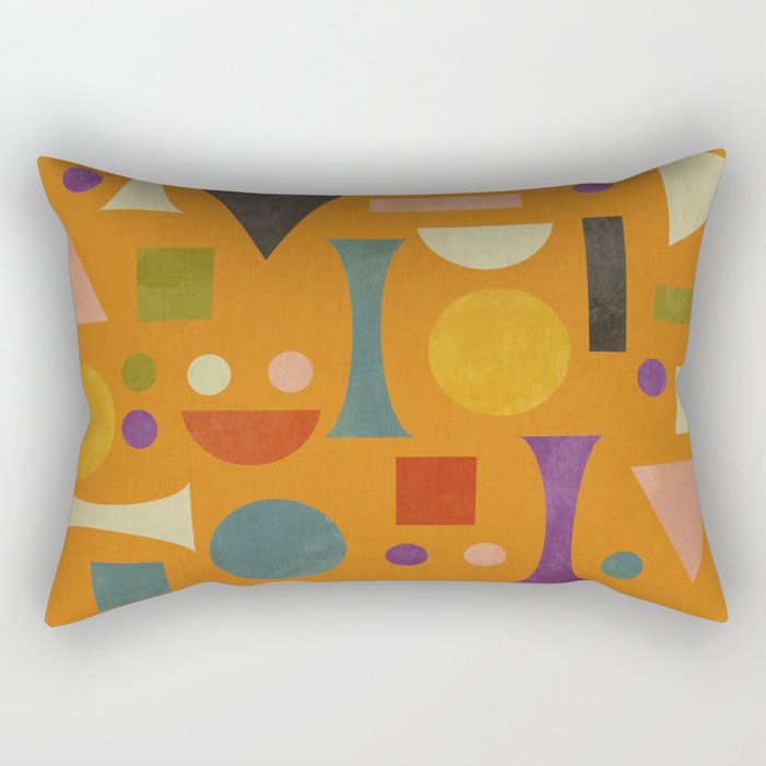 Retro Bauhaus geometric shapes on orange Rectangular Pillow Gallery Image 1