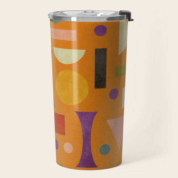 Retro Bauhaus geometric shapes on orange Travel Mug Gallery Image 2