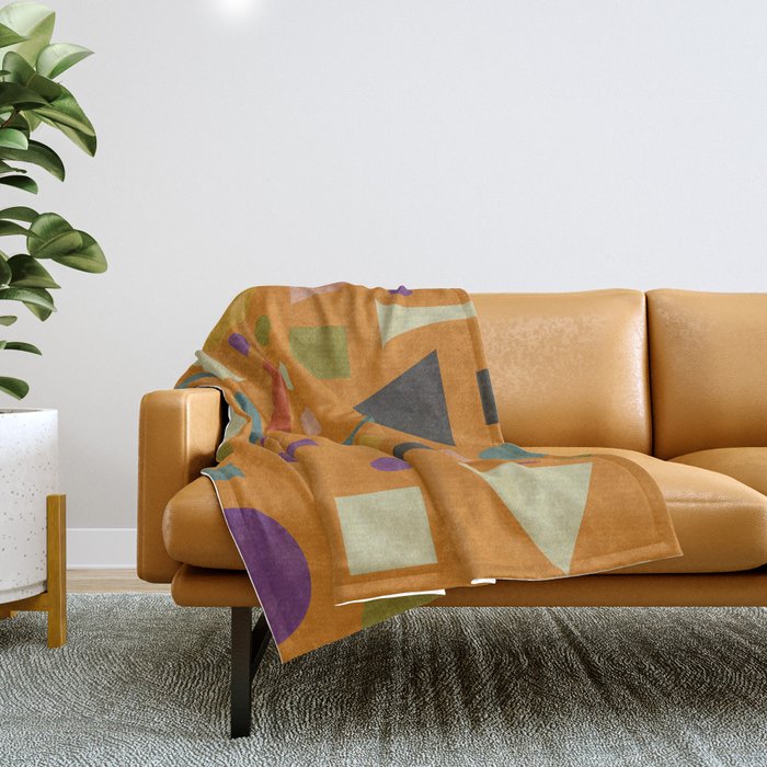 Retro Bauhaus geometric shapes on orange Throw Blanket Gallery Image 1