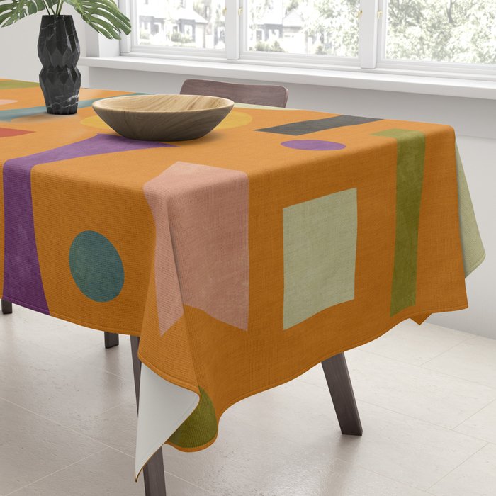 Retro Bauhaus geometric shapes on orange Tablecloth Gallery Image 3