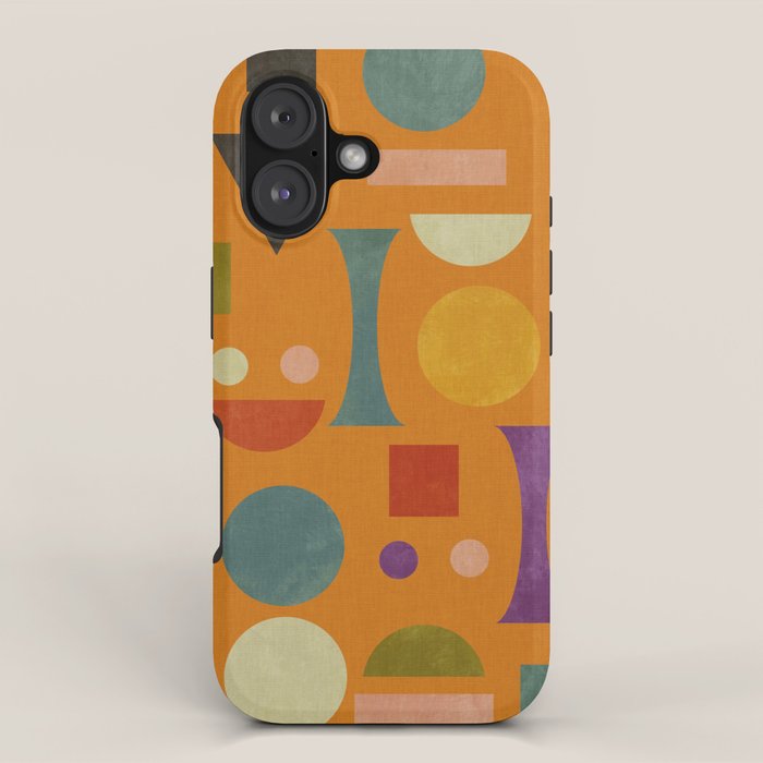 Retro Bauhaus geometric shapes on orange iPhone Case Gallery Image 1
