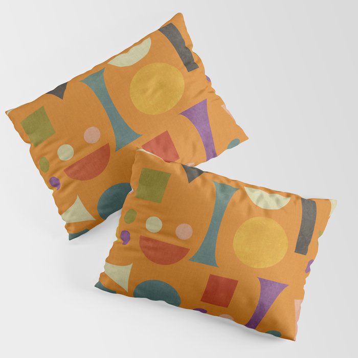 Retro Bauhaus geometric shapes on orange Pillow Sham Gallery Image 3
