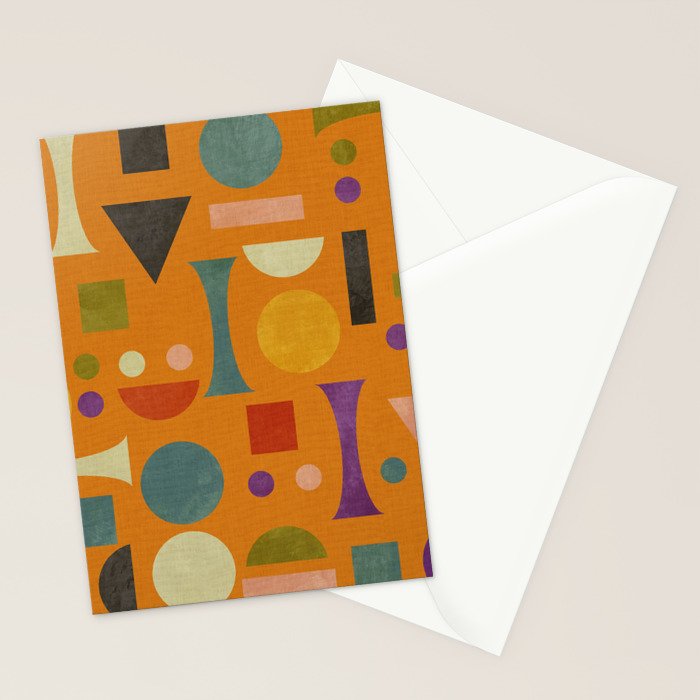 Retro Bauhaus geometric shapes on orange Stationery Card Gallery Image 2