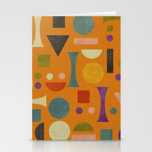 Retro Bauhaus geometric shapes on orange Stationery Card Gallery Image 1