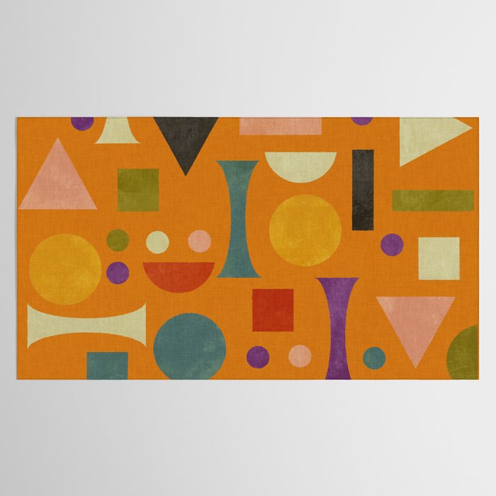 Retro Bauhaus geometric shapes on orange Tablecloth Gallery Image 2
