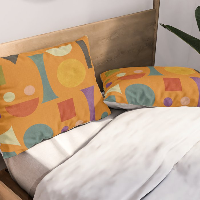 Retro Bauhaus geometric shapes on orange Pillow Sham Gallery Image 2