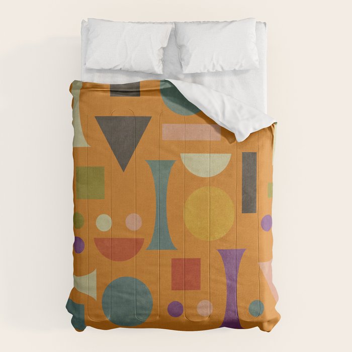 Retro Bauhaus geometric shapes on orange Comforter Gallery Image 6