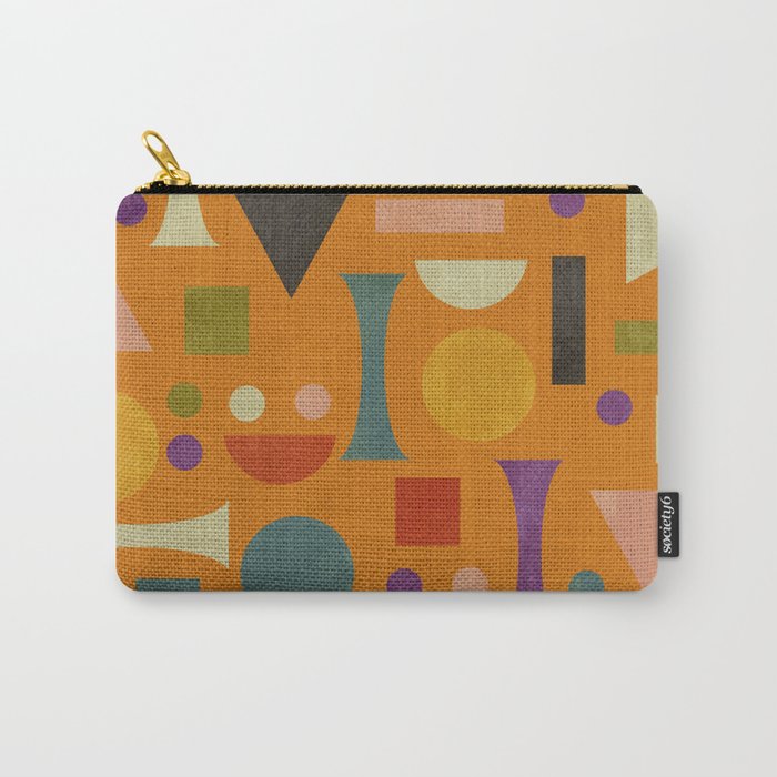 Retro Bauhaus geometric shapes on orange Carry All Pouch Gallery Image 1