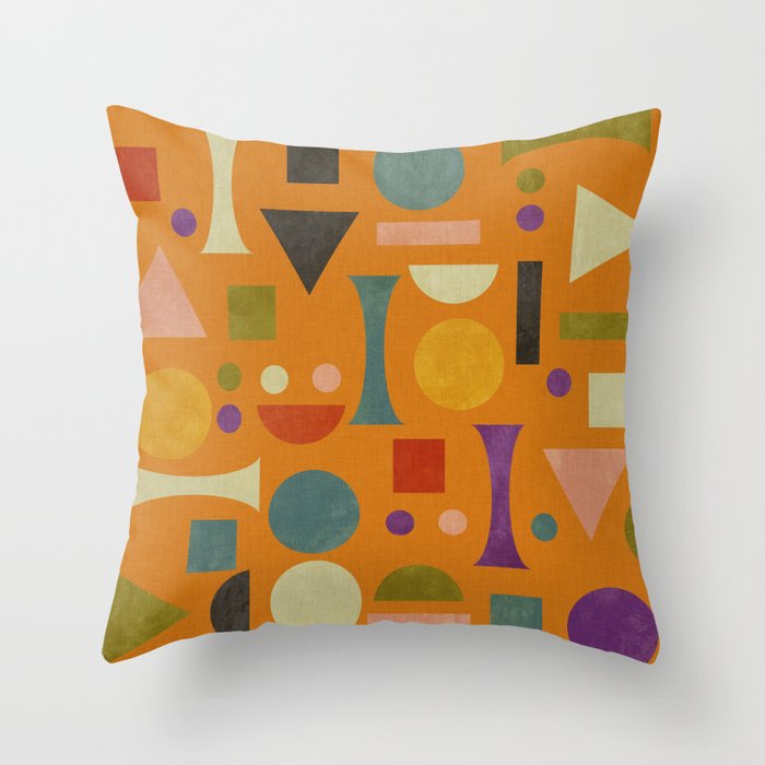 Retro Bauhaus geometric shapes on orange Throw Pillow Gallery Image 6