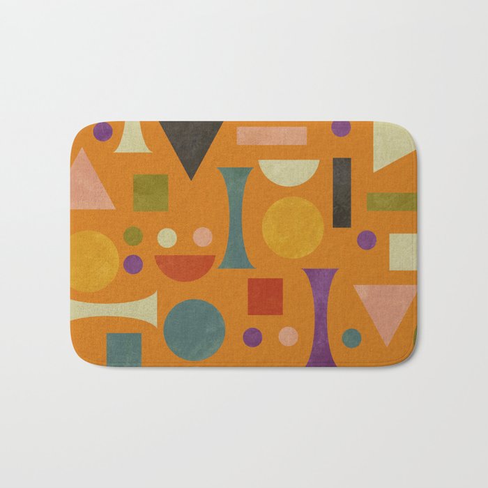 Retro Bauhaus geometric shapes on orange Bath Mat Gallery Image 1