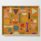 Retro Bauhaus geometric shapes on orange Serving Tray Gallery Image 1
