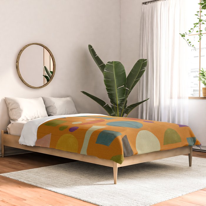 Retro Bauhaus geometric shapes on orange Comforter Gallery Image 2
