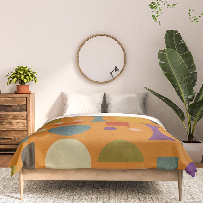 Retro Bauhaus geometric shapes on orange Comforter Gallery Image 3