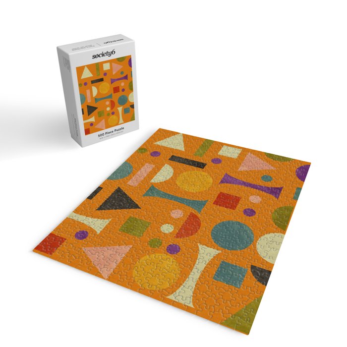 Retro Bauhaus geometric shapes on orange Jigsaw Puzzle Gallery Image 2
