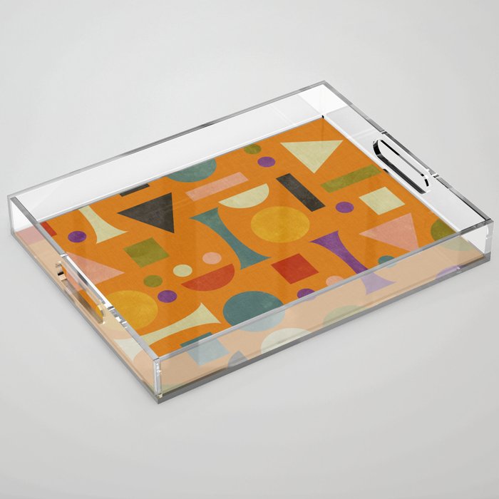 Retro Bauhaus geometric shapes on orange Acrylic Tray Gallery Image 1