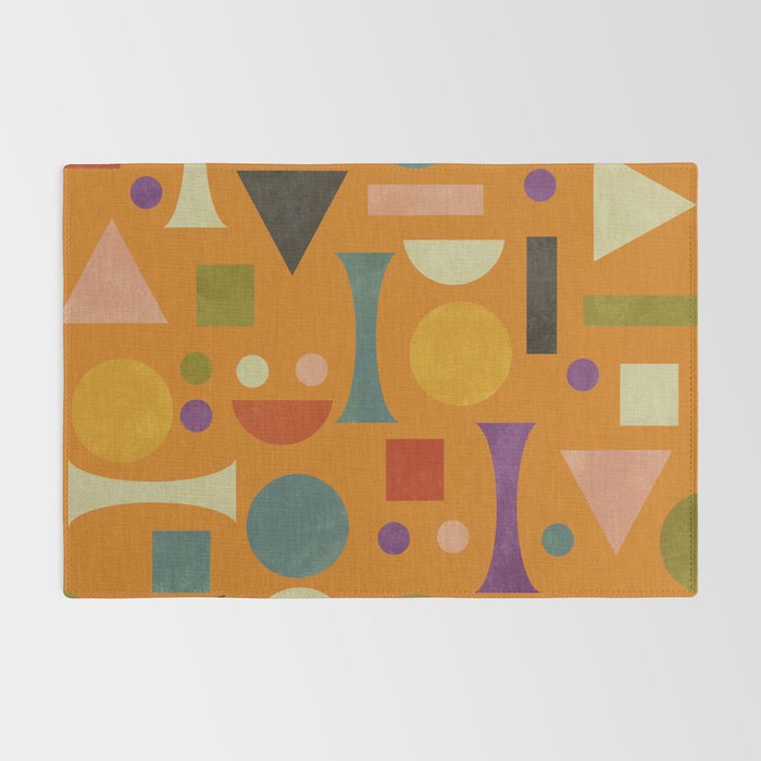 Retro Bauhaus geometric shapes on orange Rug Gallery Image 2
