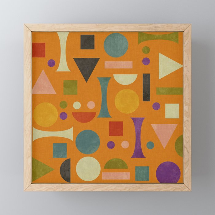 Retro Bauhaus geometric shapes on orange Mini Art Print Gallery Image 1