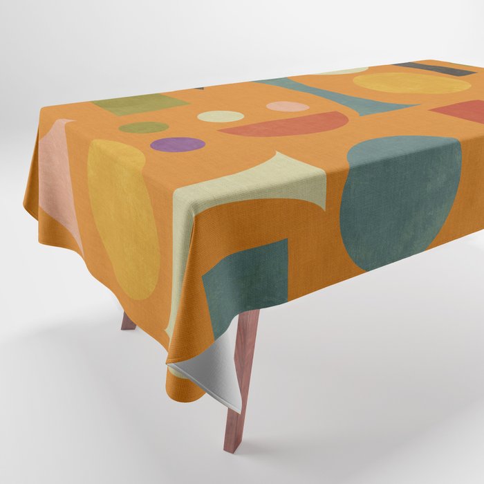 Retro Bauhaus geometric shapes on orange Tablecloth Gallery Image 1