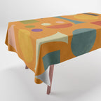 Retro Bauhaus geometric shapes on orange Tablecloth Gallery Image 1