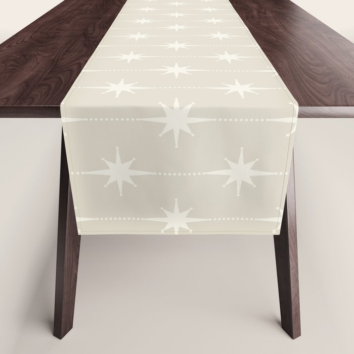 Midcentury Stars and Dots Pattern in Mushroom Beige and Cream Table Runner Gallery Image 1