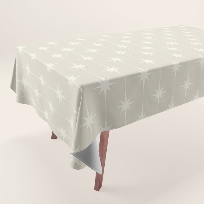 Midcentury Stars and Dots Pattern in Mushroom Beige and Cream Tablecloth Gallery Image 1