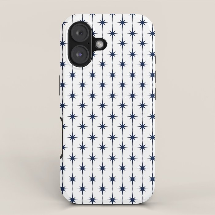 Midcentury Stars and Dots Nautical Navy Blue and White Pattern iPhone Case Gallery Image 1