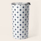 Midcentury Stars and Dots Nautical Navy Blue and White Pattern Travel Mug Gallery Image 2