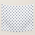 Midcentury Stars and Dots Nautical Navy Blue and White Pattern Wall Tapestry Gallery Image 4