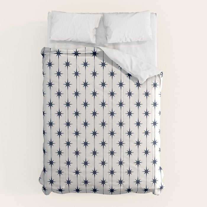 Midcentury Stars and Dots Nautical Navy Blue and White Pattern Comforter Gallery Image 6