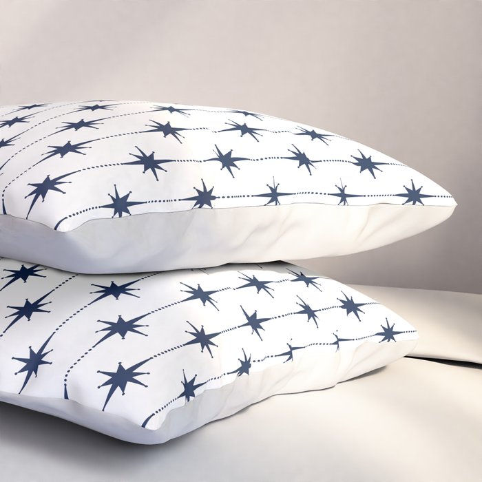 Midcentury Stars and Dots Nautical Navy Blue and White Pattern Pillow Sham Gallery Image 3