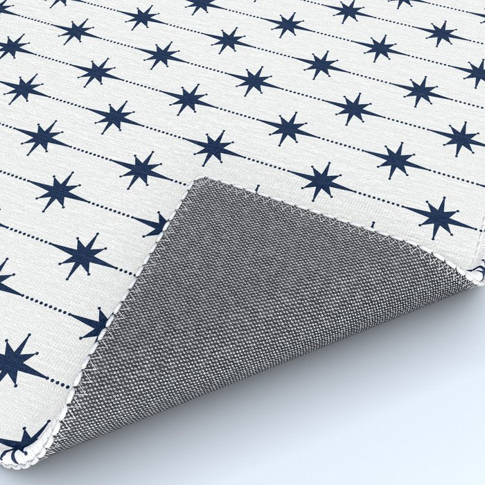 Midcentury Stars and Dots Nautical Navy Blue and White Pattern Rug Gallery Image 4
