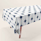 Midcentury Stars and Dots Nautical Navy Blue and White Pattern Tablecloth Gallery Image 1