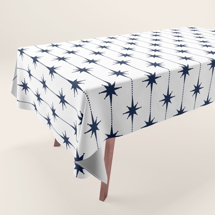 Midcentury Stars and Dots Nautical Navy Blue and White Pattern Tablecloth Gallery Image 1