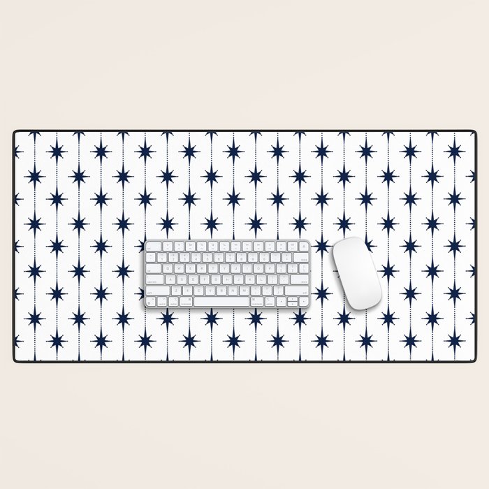 Midcentury Stars and Dots Nautical Navy Blue and White Pattern Desk Mat Gallery Image 1
