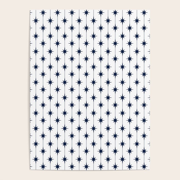 Midcentury Stars and Dots Nautical Navy Blue and White Pattern Poster Gallery Image 4