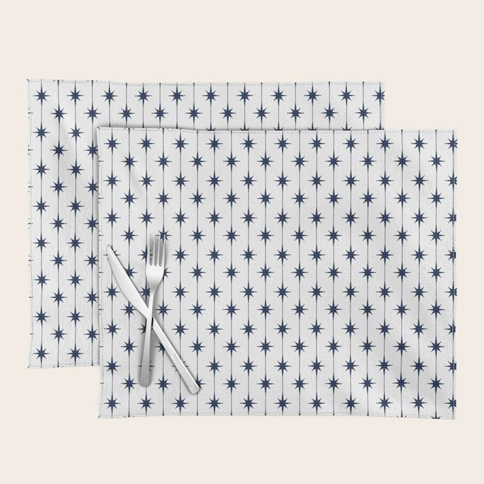 Midcentury Stars and Dots Nautical Navy Blue and White Pattern Placemat Gallery Image 1