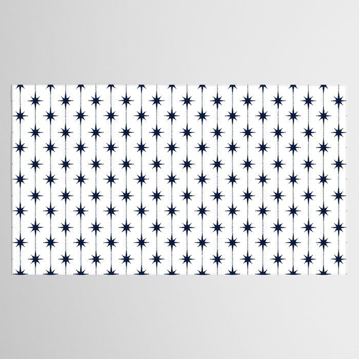 Midcentury Stars and Dots Nautical Navy Blue and White Pattern Tablecloth Gallery Image 2