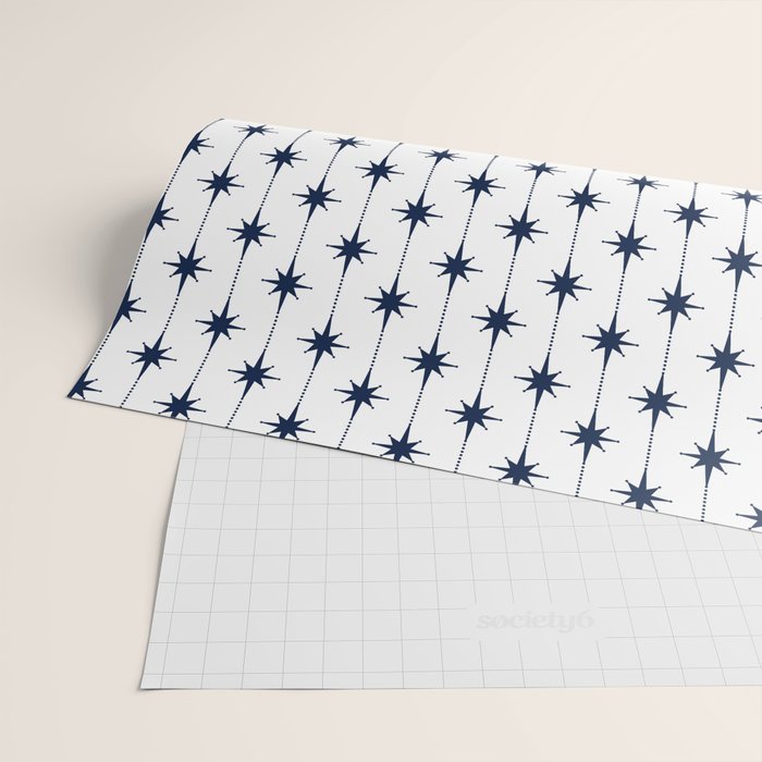 Midcentury Stars and Dots Nautical Navy Blue and White Pattern Wrapping Paper Gallery Image 2