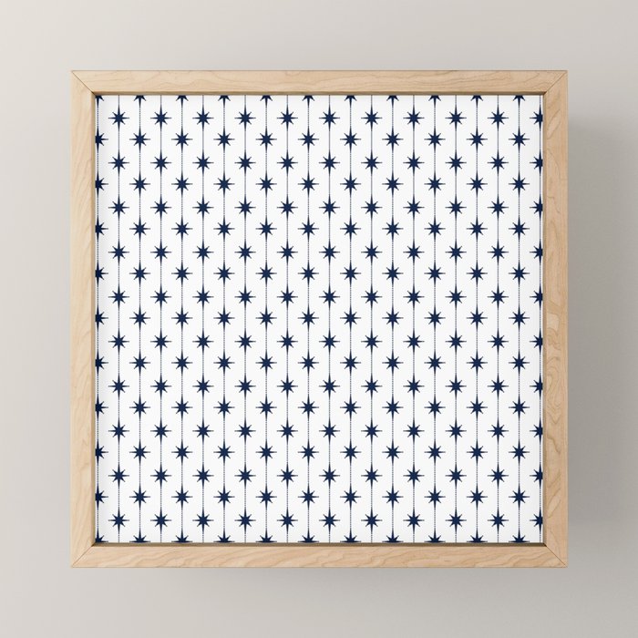 Midcentury Stars and Dots Nautical Navy Blue and White Pattern Mini Art Print Gallery Image 1