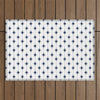 Midcentury Stars and Dots Nautical Navy Blue and White Pattern Outdoor Rug Gallery Image 1