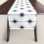 Midcentury Stars and Dots Nautical Navy Blue and White Pattern Table Runner Gallery Image 1