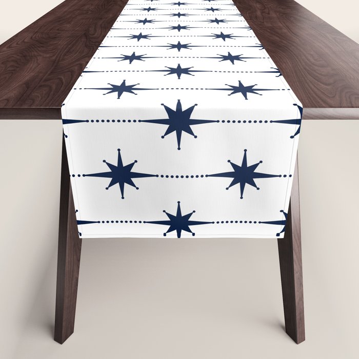 Midcentury Stars and Dots Nautical Navy Blue and White Pattern Table Runner Gallery Image 1