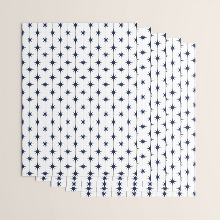 Midcentury Stars and Dots Nautical Navy Blue and White Pattern Wrapping Paper Gallery Image 3